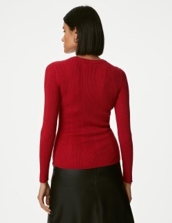 Ribbed Crew Neck Fitted Knitted Top