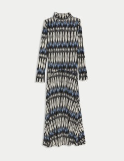 Mesh Jersey Printed Midi Column Dress