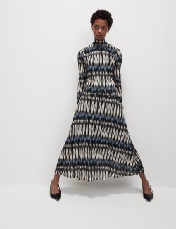 Mesh Jersey Printed Midi Column Dress