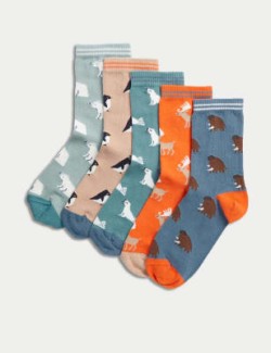 5pk Cotton Rich Animal Socks (6 Small - 7 Large)