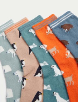 5pk Cotton Rich Animal Socks (6 Small - 7 Large)