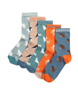 5pk Cotton Rich Animal Socks (6 Small - 7 Large)