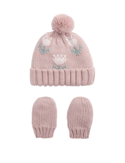 Floral Hat and Mitten Set (0 Mths-3 Yrs)