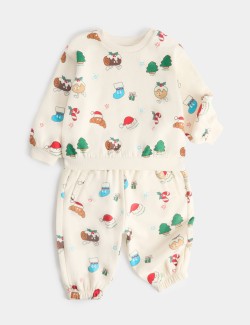 Dvoudílný vánoční outfit s vysokým podílem bavlny (0–3 roky)