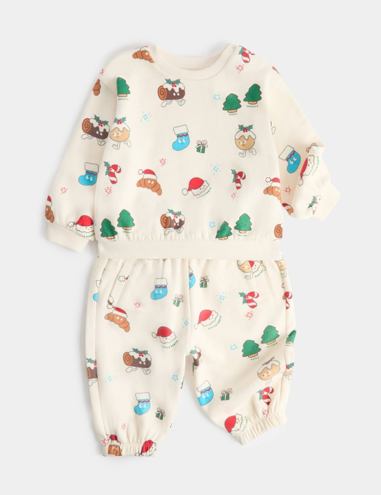 Dvoudílný vánoční outfit s vysokým podílem bavlny (0–3 roky)