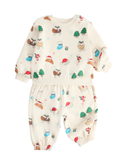 Dvoudílný vánoční outfit s vysokým podílem bavlny (0–3 roky)