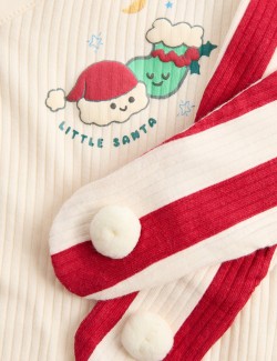 Dvoudílný kojenecký outfit s motivem malého Santy a vysokým podílem bavlny (0–12 měsíců)