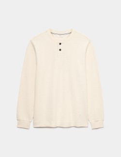 Cotton Rich Textured Henley Loungewear Top