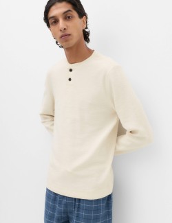 Cotton Rich Textured Henley Loungewear Top