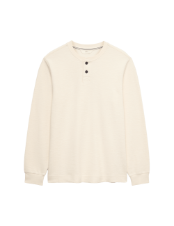 Cotton Rich Textured Henley Loungewear Top
