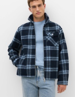 Wool Blend Fleece Check Shacket