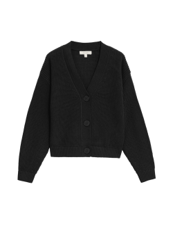 Merino Wool Blend Textured V-Neck Cardigan