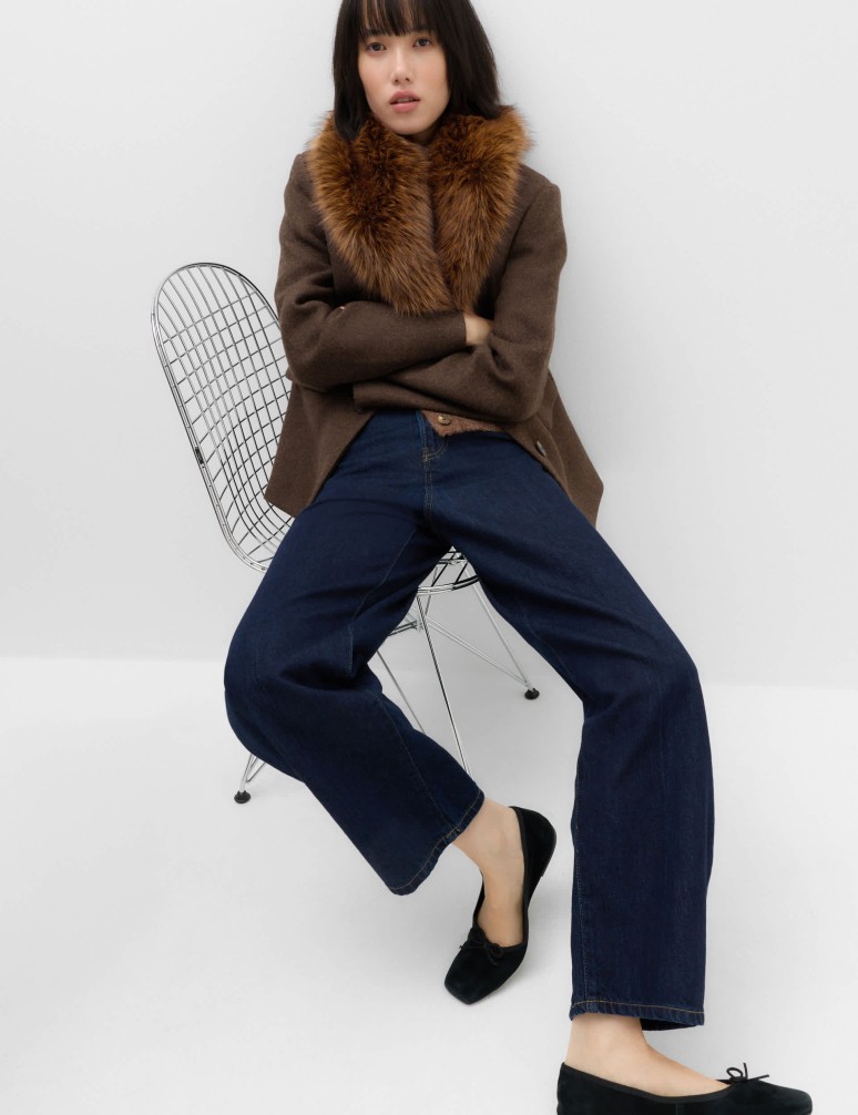 Faux Fur Trim Textured Blazer