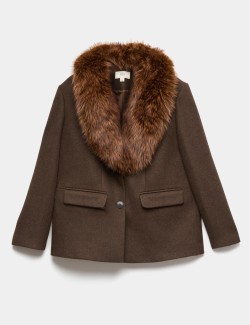 Faux Fur Trim Textured Blazer