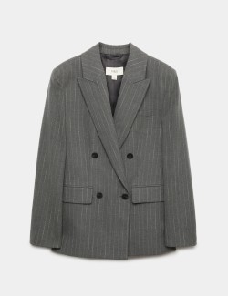 Pinstripe Double Breasted Blazer with Wool