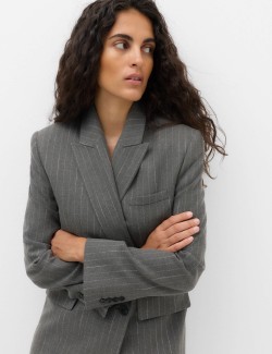 Pinstripe Double Breasted Blazer with Wool