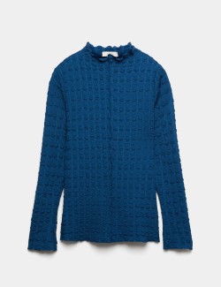 Long Sleeve Funnel Neck Textured Top