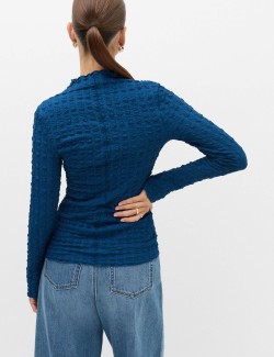 Long Sleeve Funnel Neck Textured Top