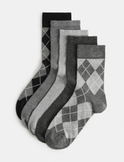 5 Pack Argyle Sparkle Crew Socks