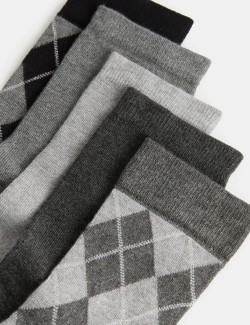 5 Pack Argyle Sparkle Crew Socks