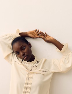 Broderie High Neck Blouse