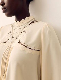 Broderie High Neck Blouse