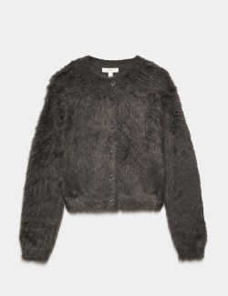Textured Button Front Slim Cropped Cardigan