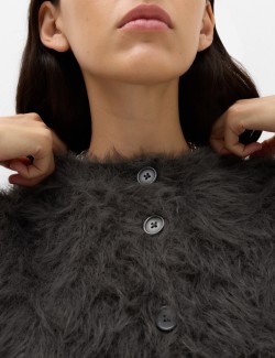 Textured Button Front Slim Cropped Cardigan