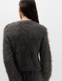 Textured Button Front Slim Cropped Cardigan
