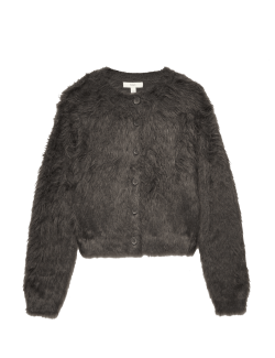 Textured Button Front Slim Cropped Cardigan