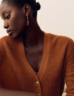 Pointelle V-Neck Cardigan with Mohair