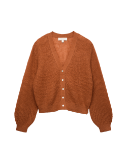 Pointelle V-Neck Cardigan with Mohair