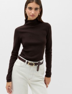 Funnel Neck Fitted Knitted Top With Wool