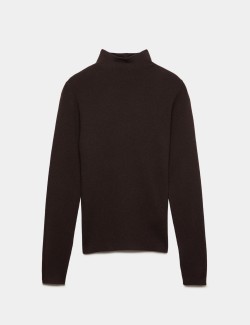 Funnel Neck Fitted Knitted Top With Wool