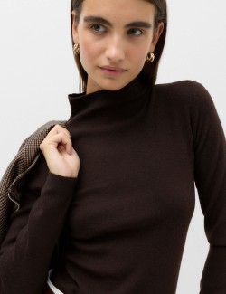 Funnel Neck Fitted Knitted Top With Wool