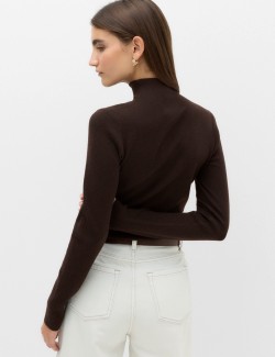 Funnel Neck Fitted Knitted Top With Wool