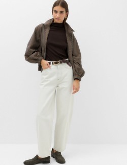 Funnel Neck Fitted Knitted Top With Wool