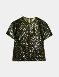 Sequin Round Neck T-Shirt