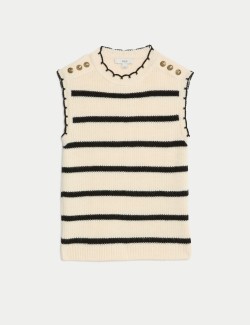 Striped Crew Neck Scalloped Edge Knitted Vest