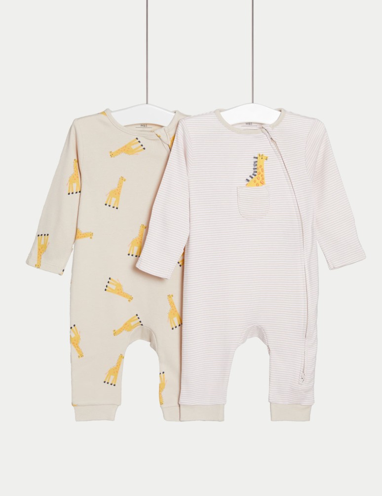 2pk Pure Cotton Footless Sleepsuits (0-36 Mths)