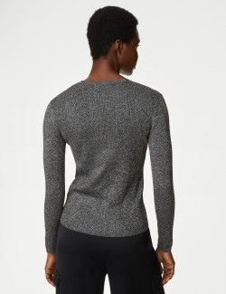 Sparkly Ribbed V-Neck Knitted Top