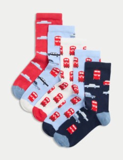 5pk Cotton Rich Transport Socks (6 Small - 7 Large)