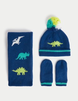 Kids' Dinosaur Hat, Scarf and Mitten Set (1-6 Yrs)