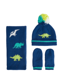 Kids' Dinosaur Hat, Scarf and Mitten Set (1-6 Yrs)