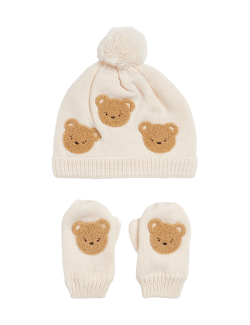 Kids' 2pc Spencer Bear™ Hat & Mittens Set (0-3 Yrs)