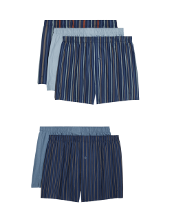 5pk Pure Cotton Striped Woven Boxers