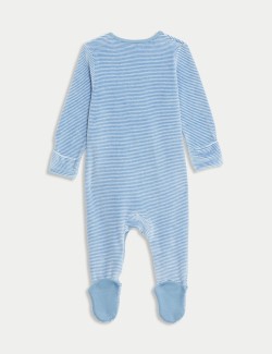 Cotton Rich Velour Striped Bear Sleepsuit (7lbs-1 Yrs)