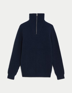 Merino Wool Rich Half Zip Jumper with Cashmere