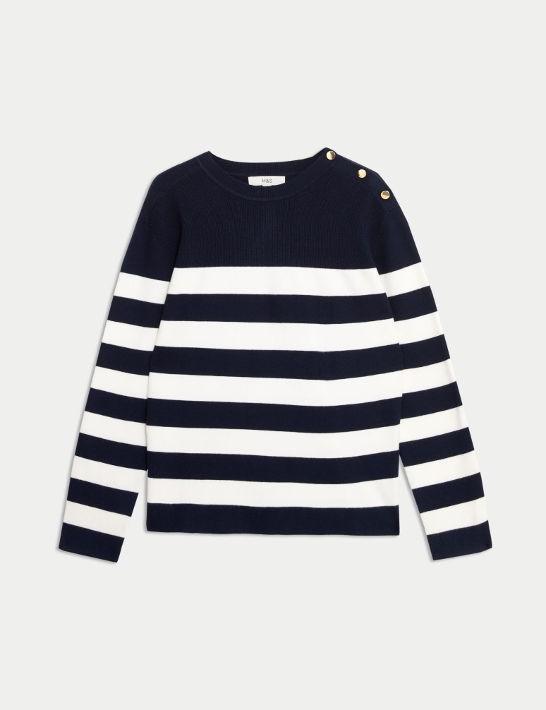 Soft Touch Striped Button Detail Jumper