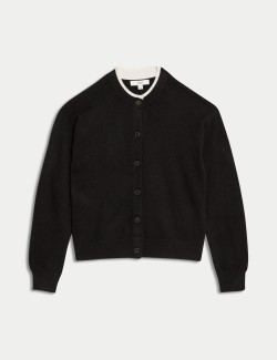 Air-Yarn Crew Neck Tipped Detail Cardigan